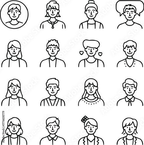 Diverse People Line Icon Pack Gender, Ethnicity, and Lifestyle Avatars