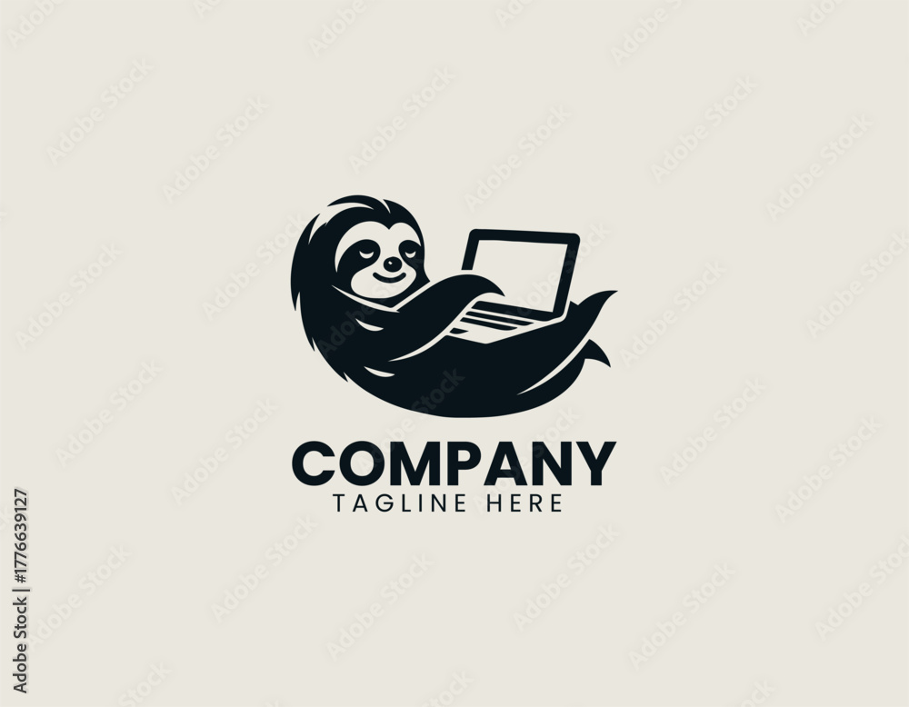 Naklejka premium Funny lazy sloth black vector logo illustration
