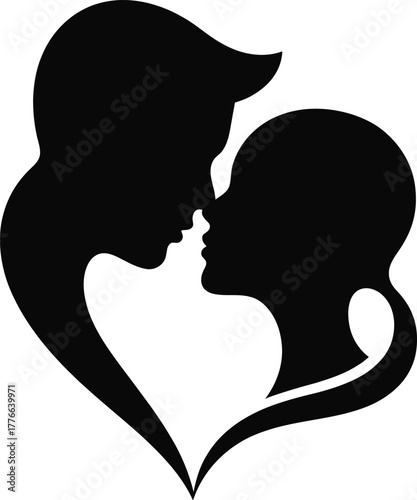 Couple silhouette heart embrace love