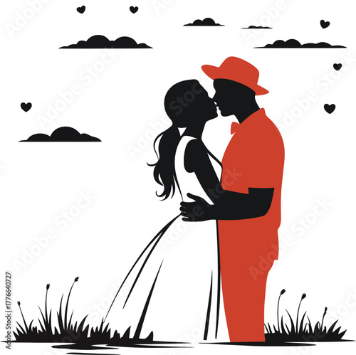 Couple kissing silhouette romantic scene love