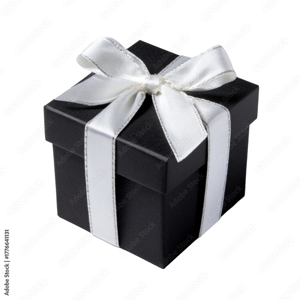 Fototapeta premium Small Black Gift Box with White Ribbon