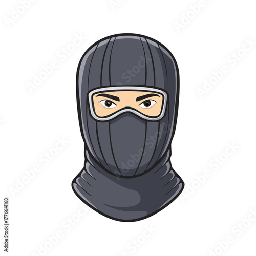 Character Head with Balaclava Mask Revealing Eyes Security or Crime Concept