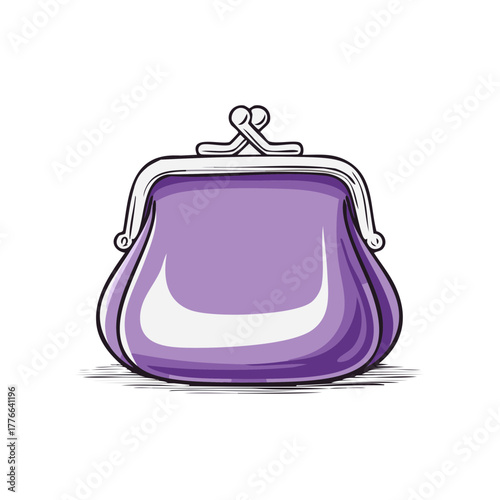 Vivid purple classic clasp purse cartoon vector for financial savings and budgeting illustration