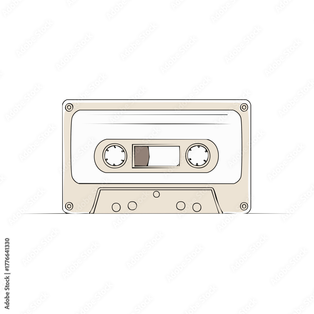 Fototapeta premium Retro Audio Cassette Tape Minimalist Line Art Illustration Vintage Music Device