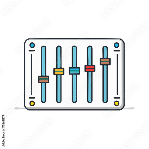 Audio Mixing Console with Color-Coded Faders for Music Production and Sound Engineering