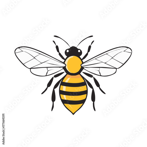 Illustration of a detailed bumblebee insect with yellow and black stripes on its abdomen
