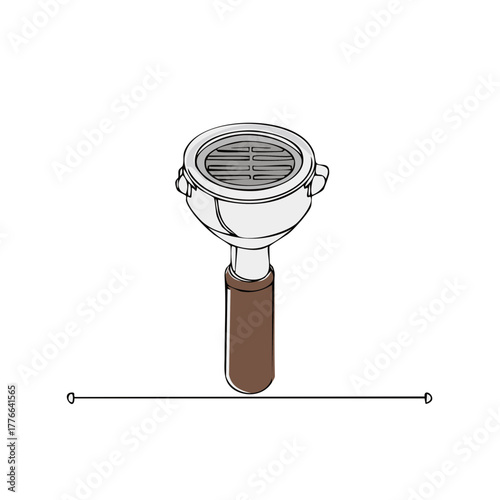 Espresso Coffee Portafilter Still Life Drawing with Holder, Barista Tool for Delicious Drink