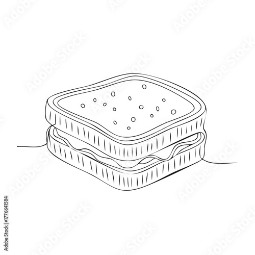 Monochrome Sandwich Illustration, Fast Food, Bread and Fillings Outline