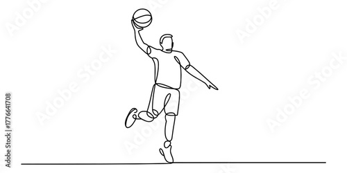 Continuous one line drawing of basketball elegant, Modern abstract sports art vector.