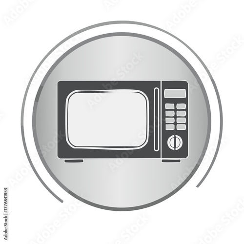 Sleek microwave oven icon with digital display and rotary dial inside a circular frame
