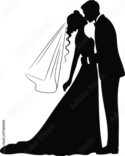 Bride groom silhouette kissing wedding