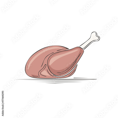Illustration of roasted turkey with a visible bone, holiday bird served on a platter, celebration dinner ready to eat