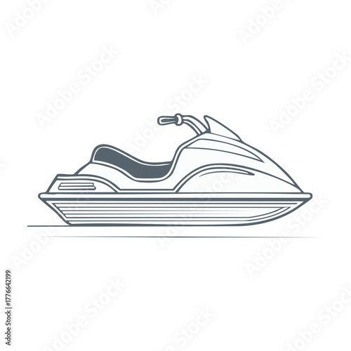 Isolated outlined illustration of a modern jet ski for marine recreation design, adventure sports, watercraft