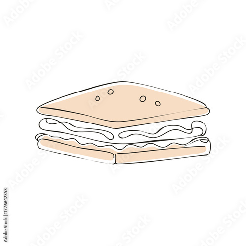 Hand-drawn sandwich with filling: simple, quick meal illustration