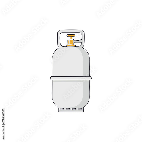 Illustrative Gas Cylinder with Yellow Top, Outdoor Equipment, Liquified Petroleum Gas, Metal Container Illustration