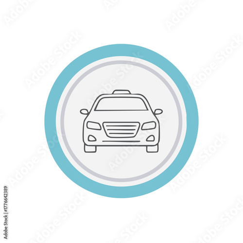 Modern taxi service icon with a car front view, a simple line art graphic for travel and transport