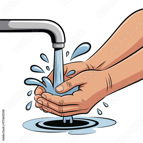 Person washing hands under running tap with water splashing hygiene handwashing health care cleanliness prevention of germs and bacteria