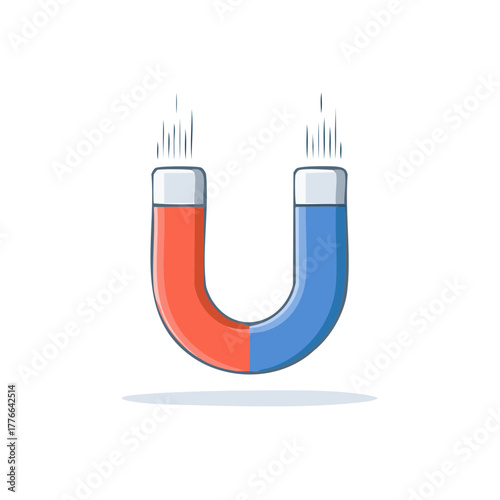 Cartoon Horseshoe Magnet Attracting Invisible Forces with Red and Blue Poles
