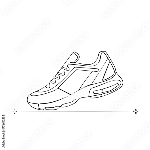 Modern athletic shoe illustration line art isolated on white background with crosshairs