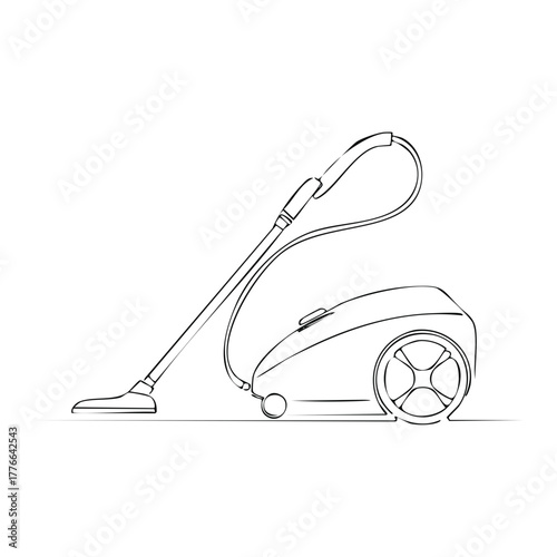 Continuous one line drawing of a canister vacuum cleaner. Minimalist household cleaning appliance illustration.