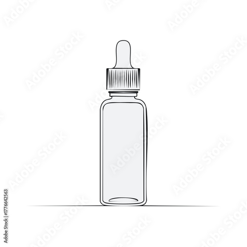 Minimalist outline drawing of a classic glass dropper bottle for beauty or health products
