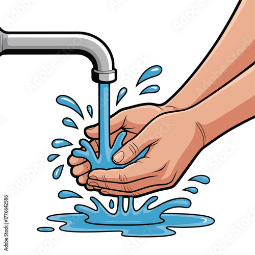 Person washing hands under running tap with water splashing hygiene handwashing health care cleanliness prevention of germs and bacteria