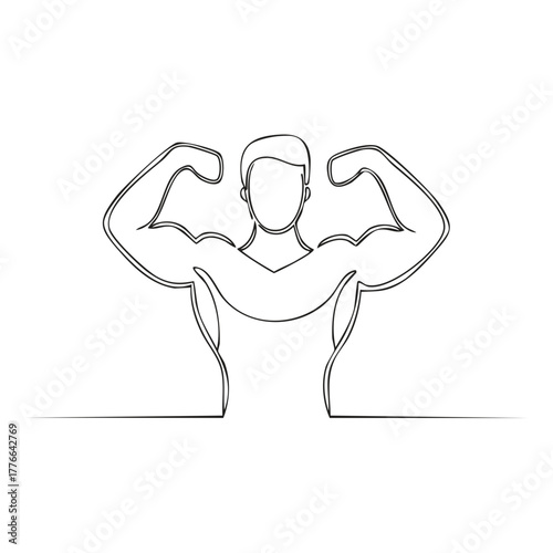 Minimalist line drawing of a strong man flexing muscles representing power and health