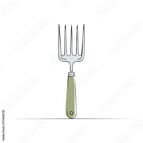 Minimalist Line Art Fork Illustration with Green Handle