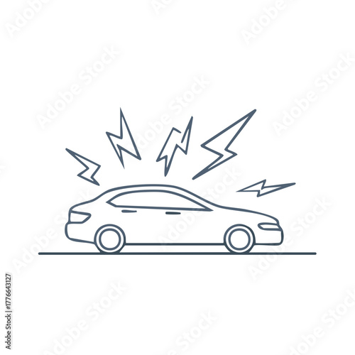 Electric Car Vehicle Automobile with Lightening Outline Icons Design Concept