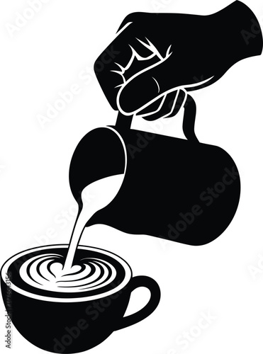 Latte Art Pouring Coffee Silhouette Vector