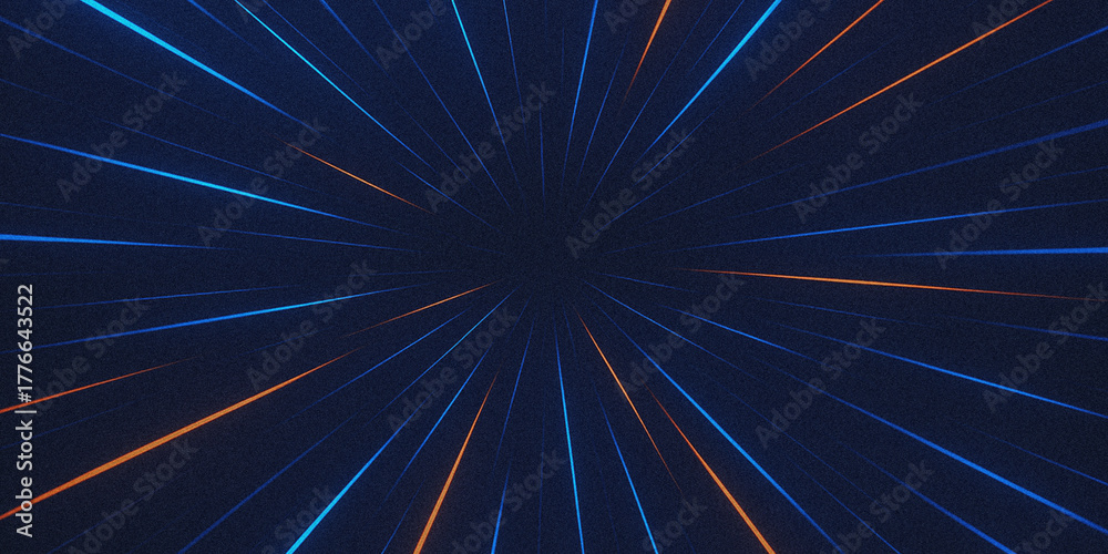 Obraz premium Abstract Futuristic Warp Speed Effect with Streaking Blue and Orange Lines Against a Starry Dark Blue Background