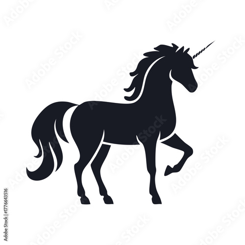 Elegant Unicorn Silhouette Leaping Magical Horse Fable Symbol
