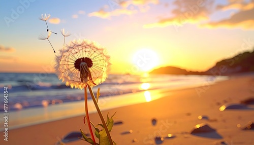 Close Up Tropical Green Leaves With Water Drops Ocean Bokeh Background Golden Hour Sunlight