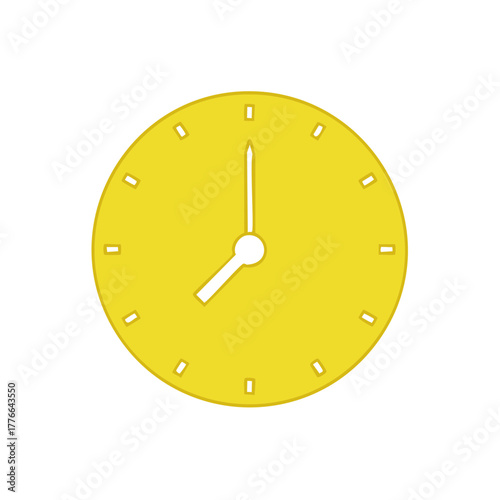 Vibrant yellow clock face with hands pointing to eight o'clock, simple time illustration.