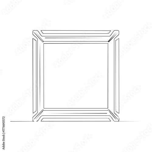 Modern minimalist continuous line drawing of an empty square picture frame design element
