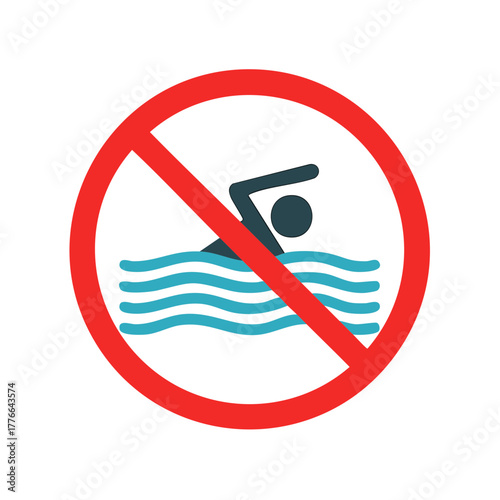 Prohibition of Swimming Vector Icon, Person in Water, Circle with Diagonal Bar, Safety Sign