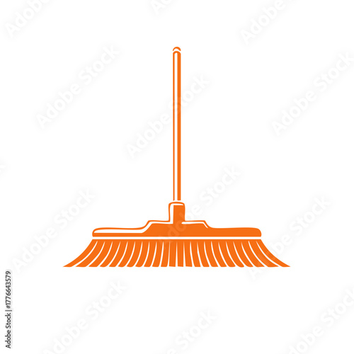 Simple orange broom vector illustration for household cleaning and tidiness
