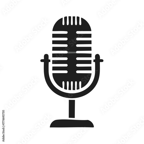 Retro Microphone Icon, Classic Broadcast Equipment, Vintage Sound Recording, Radio Show Studio, Music Device