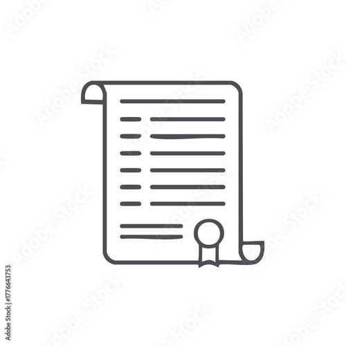 Scroll document with seal icon. Simple vector illustration of a certificate, diploma, or official paper.