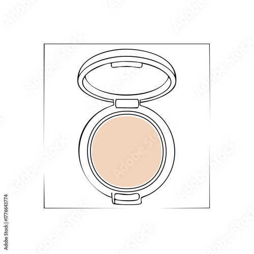 Minimalist line art illustration of an open compact powder cosmetic makeup case