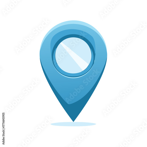 Light Blue Map Pointer Graphic with Shadow, Location Marker, and Navigation Symbol
