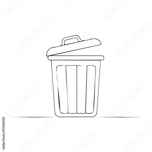 Clear black line art illustration of an open trash can icon for waste management or digital deletion concepts