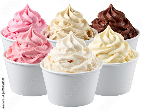 Realistic Ice Cream Scoop Set in Bowls, Transparent Background PNG