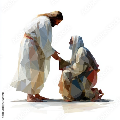 Geometric representation of jesus healing a man with leprosy