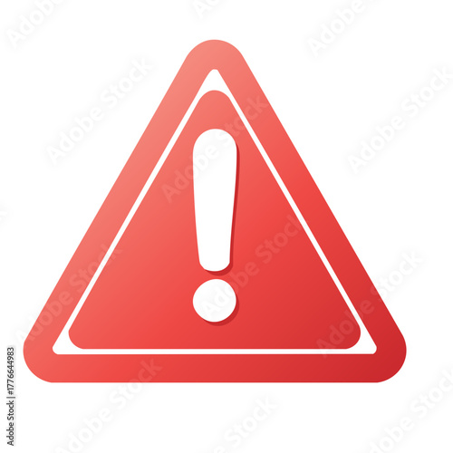 Triangle caution sign with exclamation mark inside, attention or danger signal illustration on white surface, attention concept