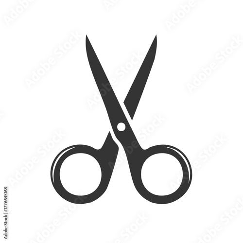 Open pair of scissors silhouette icon. Simple black vector graphic for cutting tools and stationery.