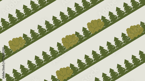 Diagonal pattern of green trees and bushes on a white background repeating across the entire image area