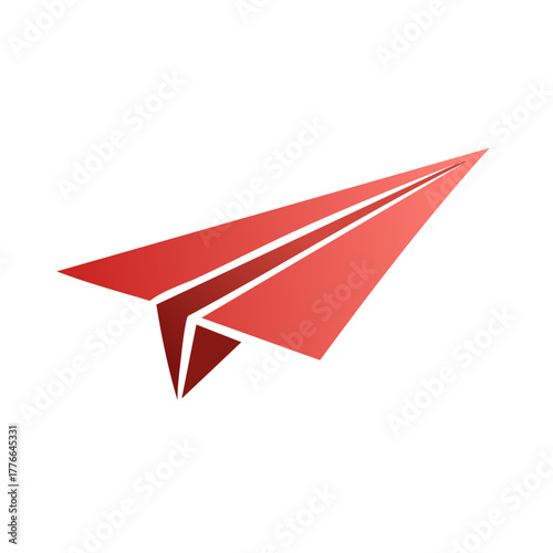 Dynamic red gradient paper airplane icon illustration symbolizing message delivery and journey