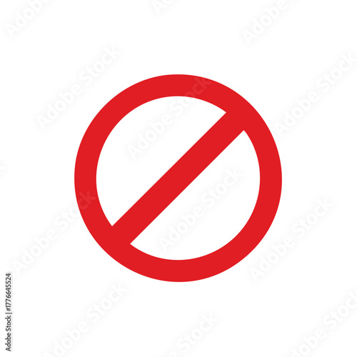 Red Prohibition Sign Circle with Diagonal Line Against White Background