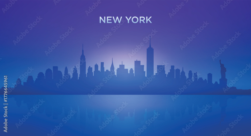 Fototapeta premium New York neon skyline silhouette with futuristic city view